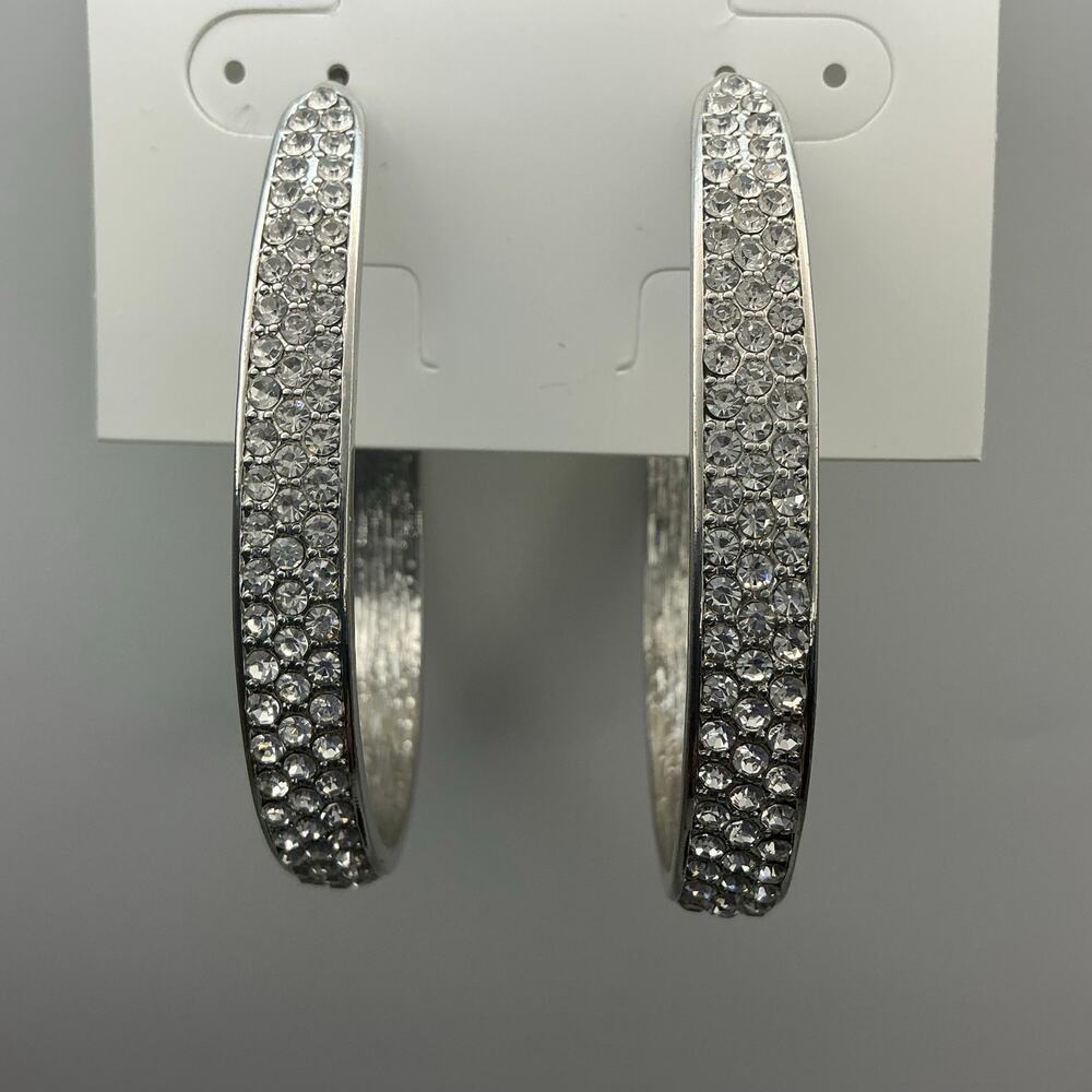 3/$25 - Crystal Silver Tone Hoop Earrings - Picture 2 of 3